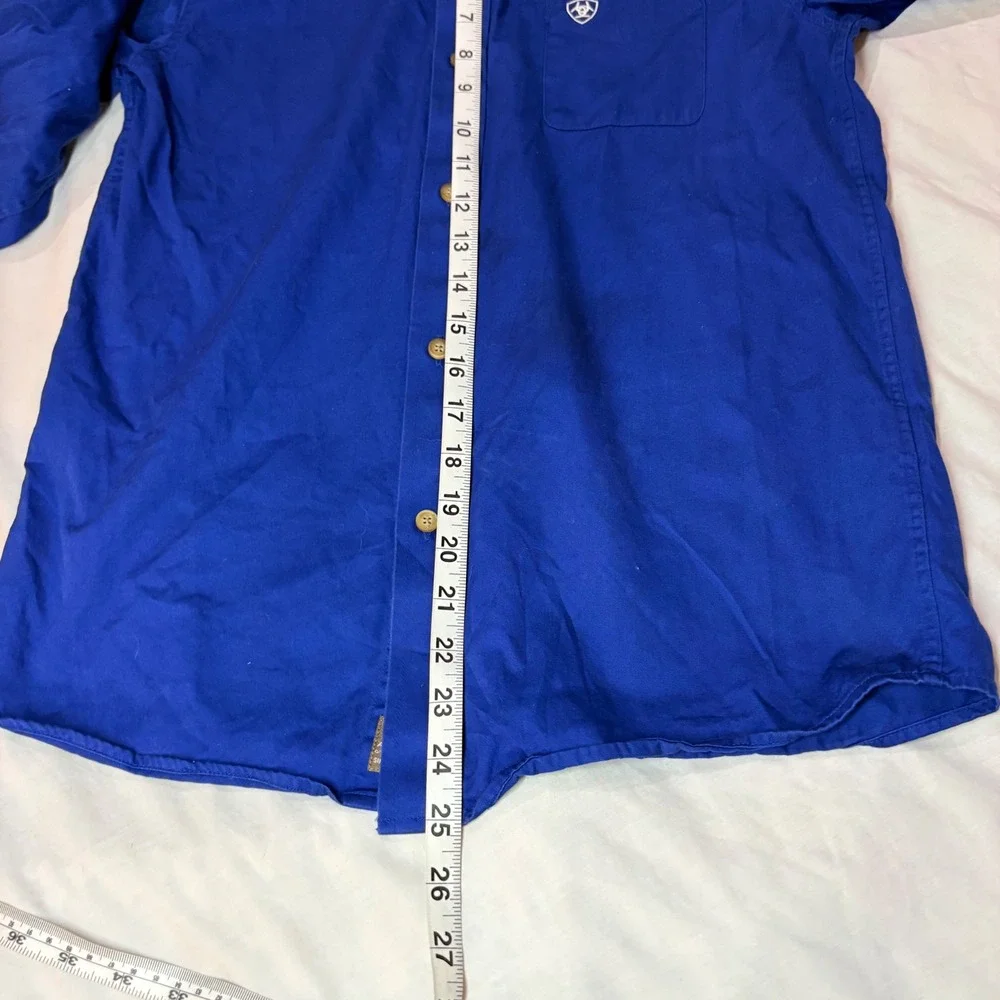 Ariat Boys Royal Blue Long Sleeve Western Logo Button Down Shirt Size L 14-16